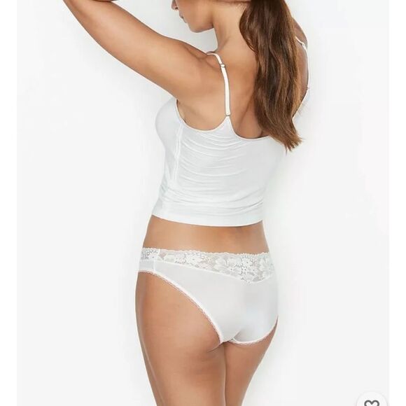 Victorias Secret Body Supersoft Satiny floral Lace waist Bikini panty White - Picture 5 of 5